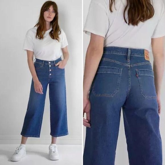 LEVI'S Mile High Cropped Wide Leg Jeans Button Fly - Picture 1 of 3